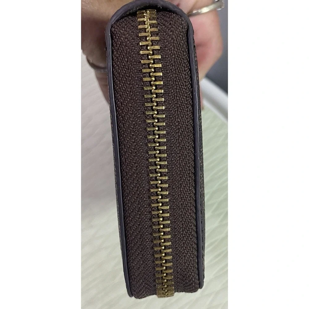 Michael Kors Womens Signature Logo print Canvas Large Wallet- Clutch Brown 4